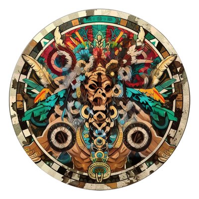 Aztec Feathered God Medallion QR Code for Stickers