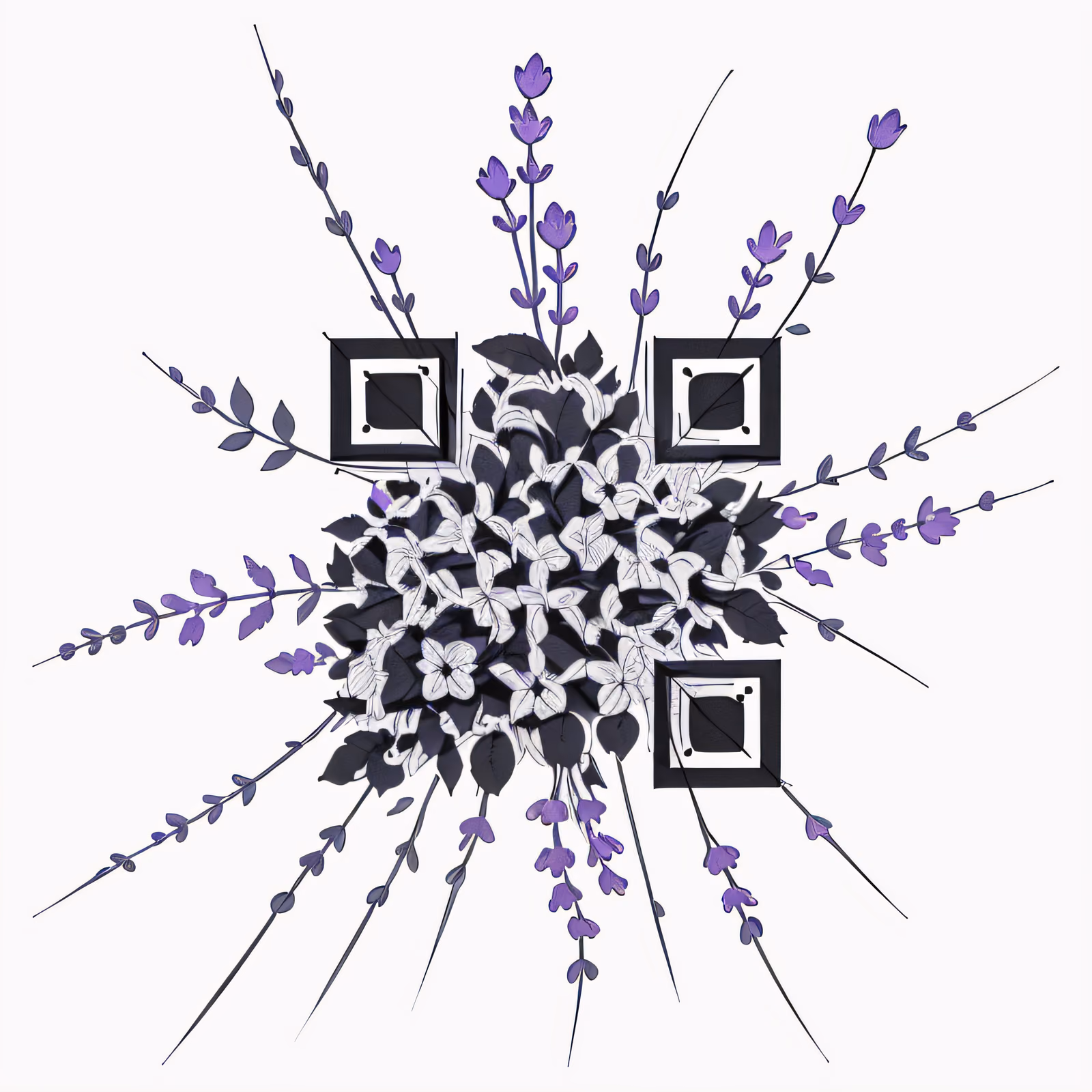 Lavender Stems Ink Drawing QR Code for Temporary Tattoos — image 1