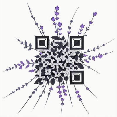 Lavender Stems Ink Drawing QR Code for Temporary Tattoos