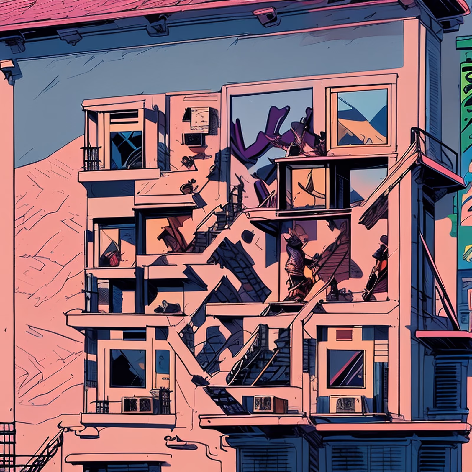 Pink Apartment Facade Comic QR Code for Posters — image 1