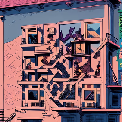 Pink Apartment Facade Comic QR Code for Posters — image 1
