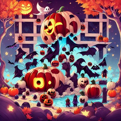 Halloween Pumpkins and Bats Cartoon Ghost QR Code for Posters