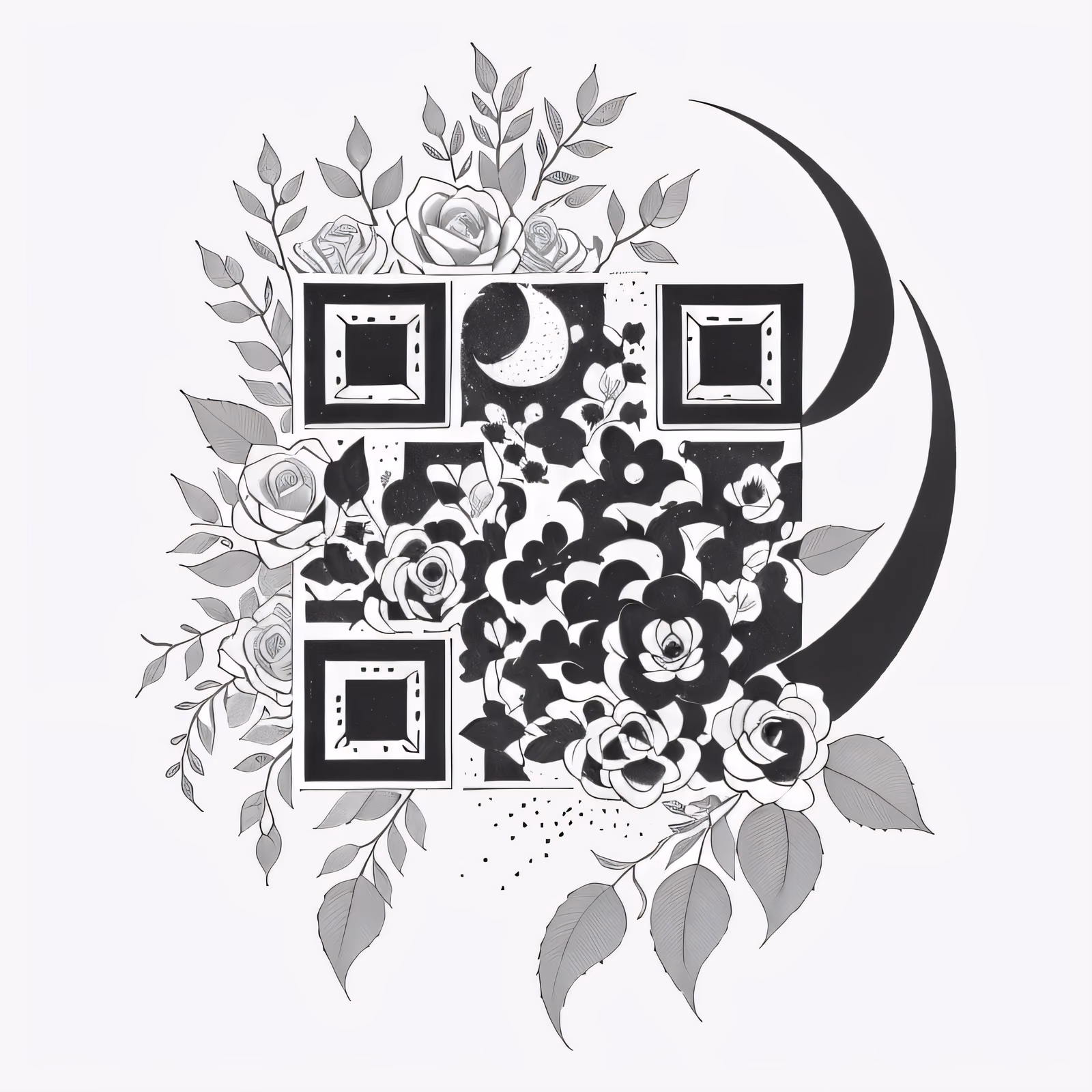 Crescent Moon Roses Tattoo Ink QR Code for Temporary Tattoos — image 1