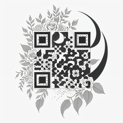 Полумесяц с розами в стиле татуировки: QR-код для временных татуировок