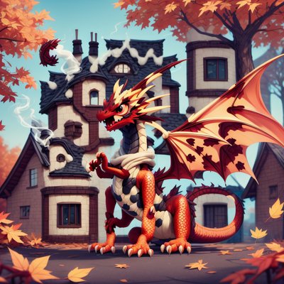 Red Dragon Autumn Village 3D QR Code for Posters