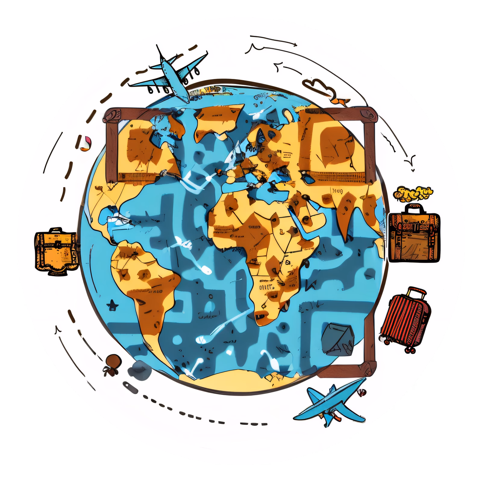 Глобус, чемоданы и самолёты: векторный QR-код для стикеров — изображение 1