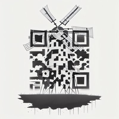 Ветряная мельница в стиле татуировки тушью: QR-код для одежды