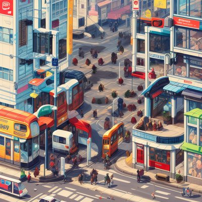 Isometric City Street Bus Stop QR Code Art