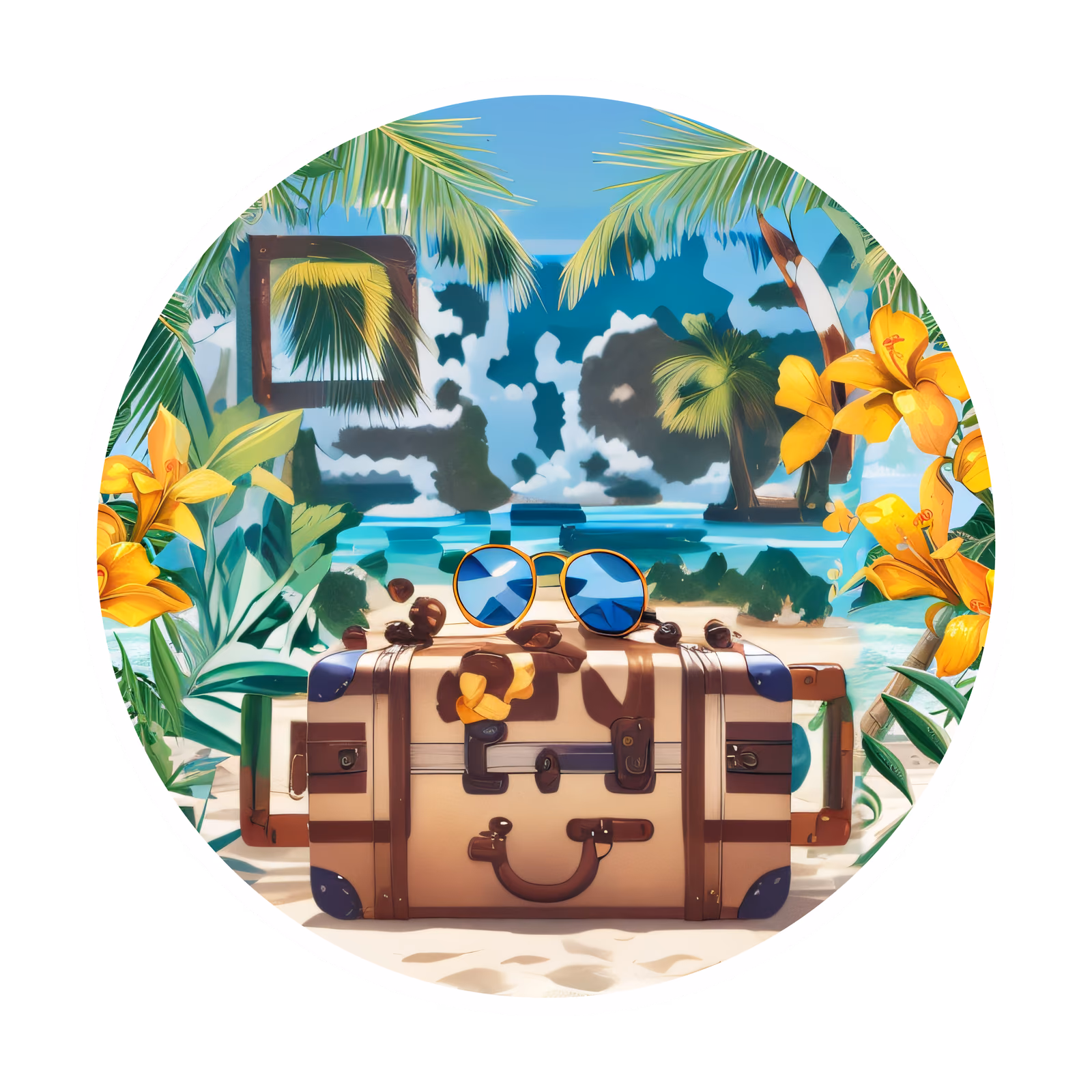Tropical Beach Suitcase Vector QR Code for Stickers — image 1