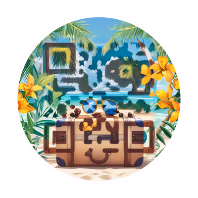 Tropical Beach Suitcase Vector QR Code for Stickers — image 1