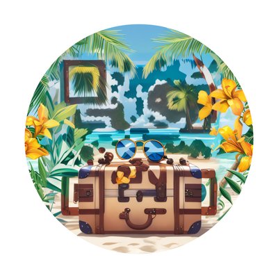Tropical Beach Suitcase Vector QR Code for Stickers