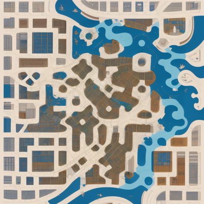 Карта города с рекой: векторный QR-код для постеров