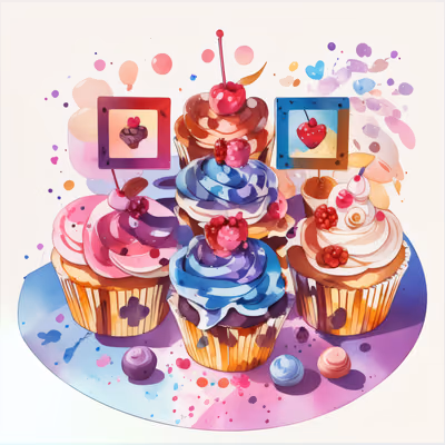 Frosted Cupcakes Watercolor Vector QR Code for Stickers — image 1