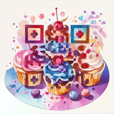 Frosted Cupcakes Watercolor Vector QR Code for Stickers
