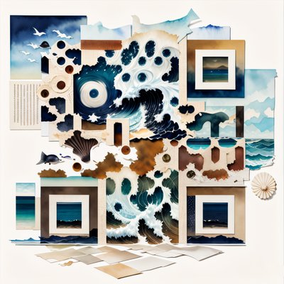 Torn Paper Seascape Collage QR Code Art