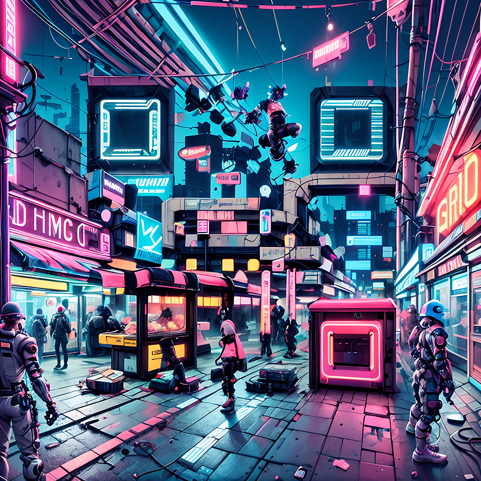 Neon Cyberpunk Street Market City QR Code for Posters — image 1