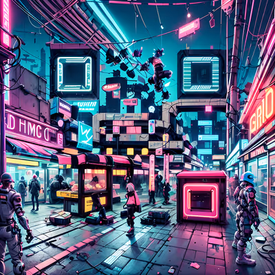 Neon Cyberpunk Street Market City QR Code for Posters — image 1
