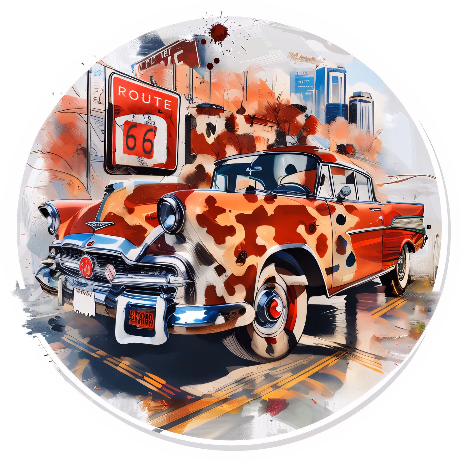 Classic Red Car Route 66 QR Code for Stickers — image 1