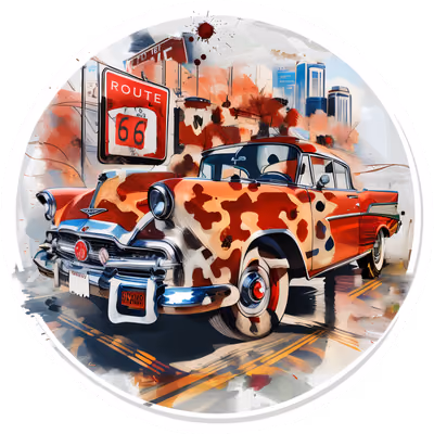 Classic Red Car Route 66 QR Code for Stickers — image 1