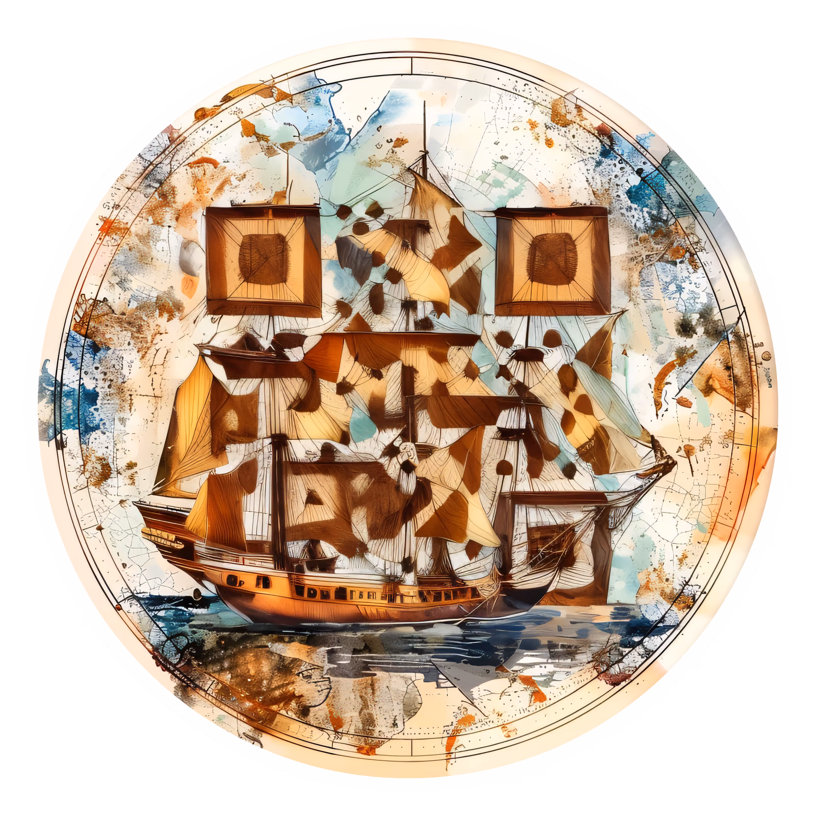 Деревянная шхуна в акварели: QR-код для стикеров — изображение 1