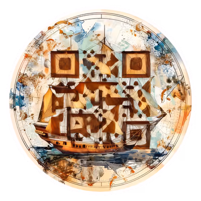 Деревянная шхуна в акварели: QR-код для стикеров — изображение 1