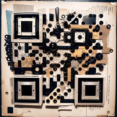 Mechanical Parts Dada Collage QR Code Art
