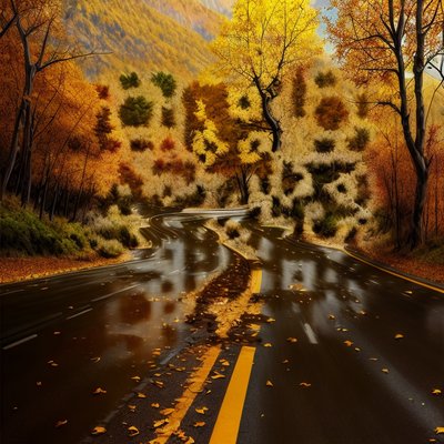Autumn Mountain Road Photorealistic Forest QR Code Art