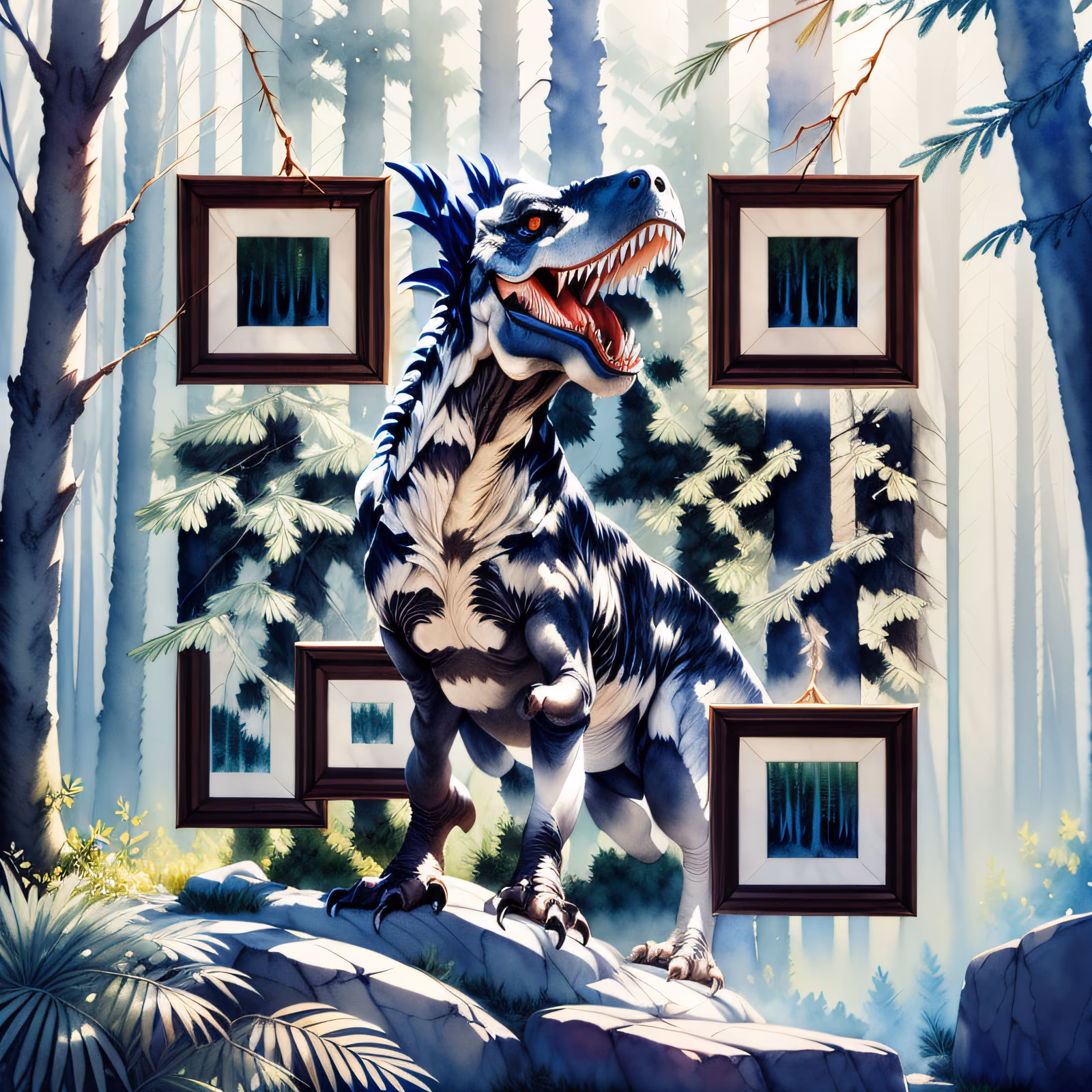 Roaring T-Rex Forest Watercolor QR Code for Posters — image 1
