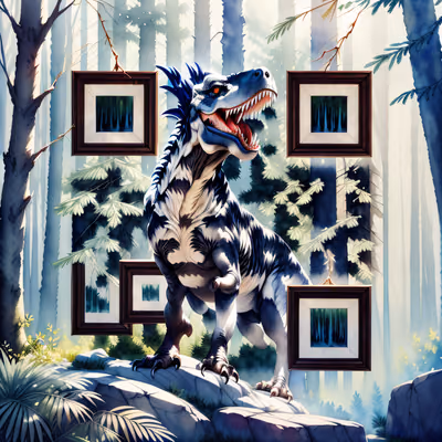 Roaring T-Rex Forest Watercolor QR Code for Posters — image 1