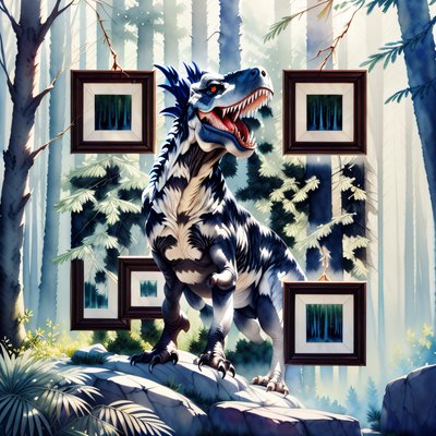 Roaring T-Rex Forest Watercolor QR Code for Posters