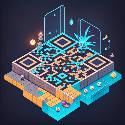 Isometric Game World Platform QR Code for Posters