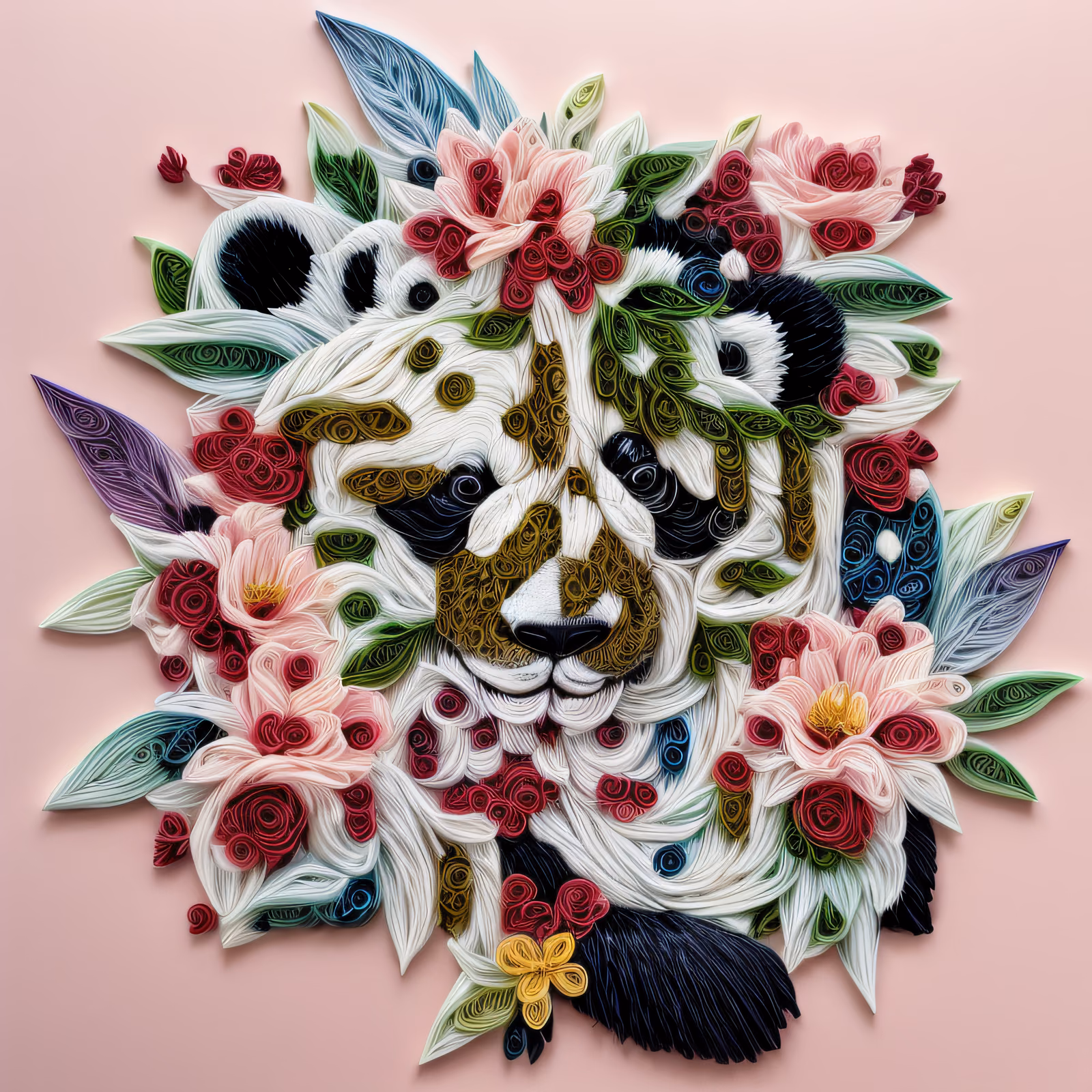 Panda Flowers Paper Quilling QR Code Art — image 1