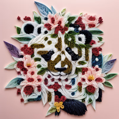Panda Flowers Paper Quilling QR Code Art — image 1
