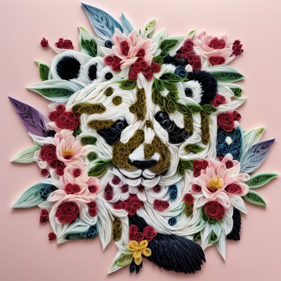 Panda Flowers Paper Quilling QR Code Art