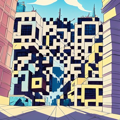方块城市街景漫画分格二维码设计