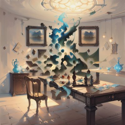 Sunlit Room Floating Ink Painting QR Code Art