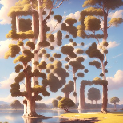 Tall Lakeside Trees Matte Painting QR Code Art