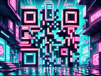 Neon Robot Street Cyberpunk QR Code for Posters