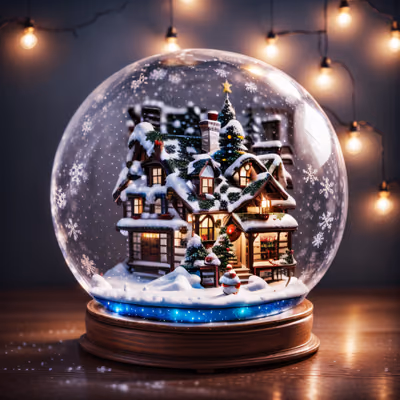 圣诞雪花水晶球小屋二维码设计，适用于贺卡 — 图片 1