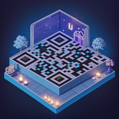 Isometric Night Garden Terrace QR Code Art