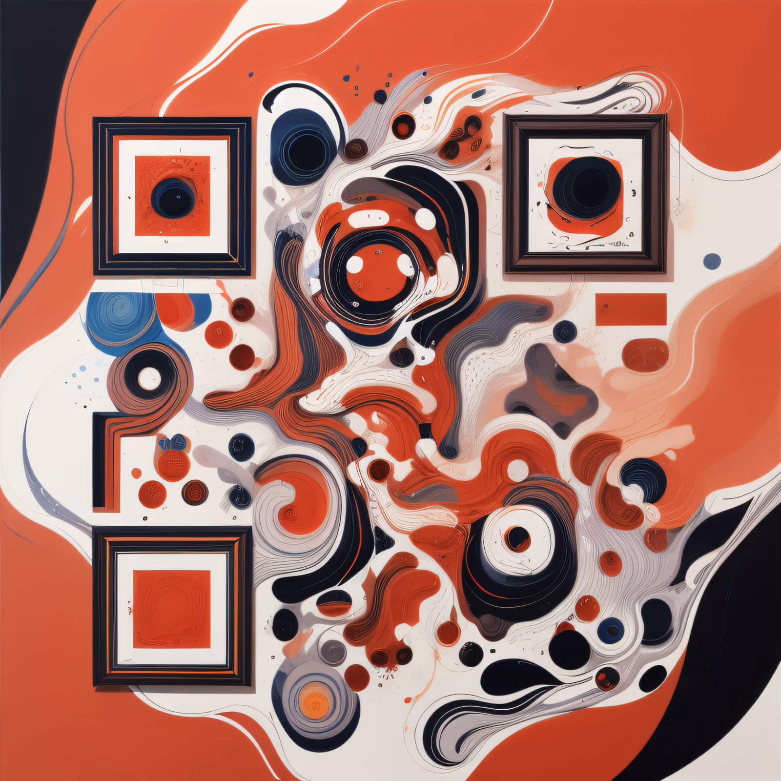Red Black Swirl Gouache Abstract QR Code Art — image 1