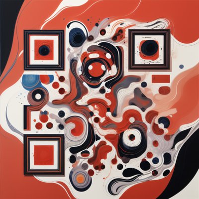 Red Black Swirl Gouache Abstract QR Code Art