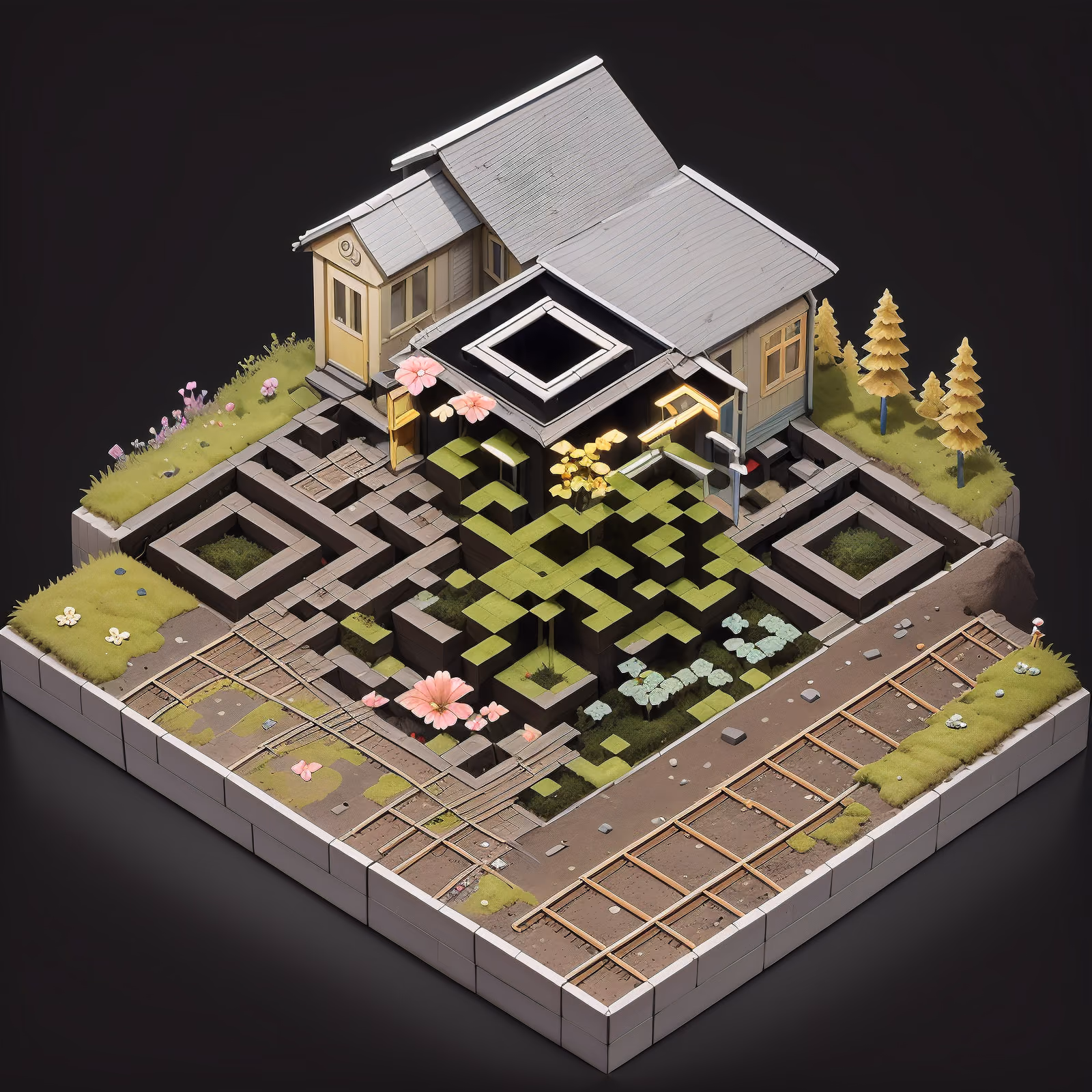 Overgrown Train Station Isometric Diorama QR Code Art — image 1