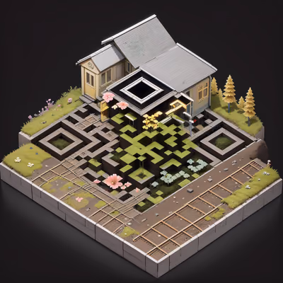 Overgrown Train Station Isometric Diorama QR Code Art — image 1