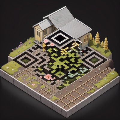 Overgrown Train Station Isometric Diorama QR Code Art