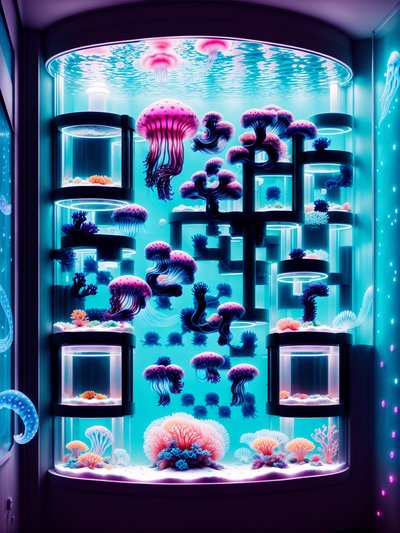 Neon Jellyfish Aquarium Cyberpunk QR Code for Posters