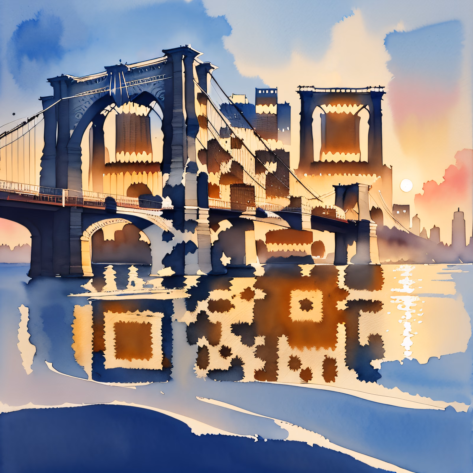 Brooklyn Bridge Sunset Watercolor QR Code Art — image 1