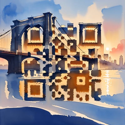 Brooklyn Bridge Sunset Watercolor QR Code Art — image 1