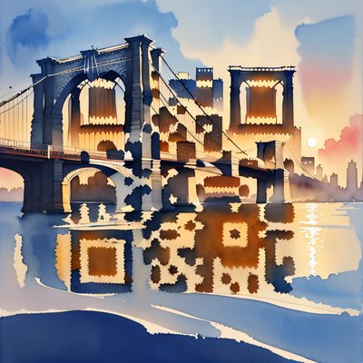 Brooklyn Bridge Sunset Watercolor QR Code Art