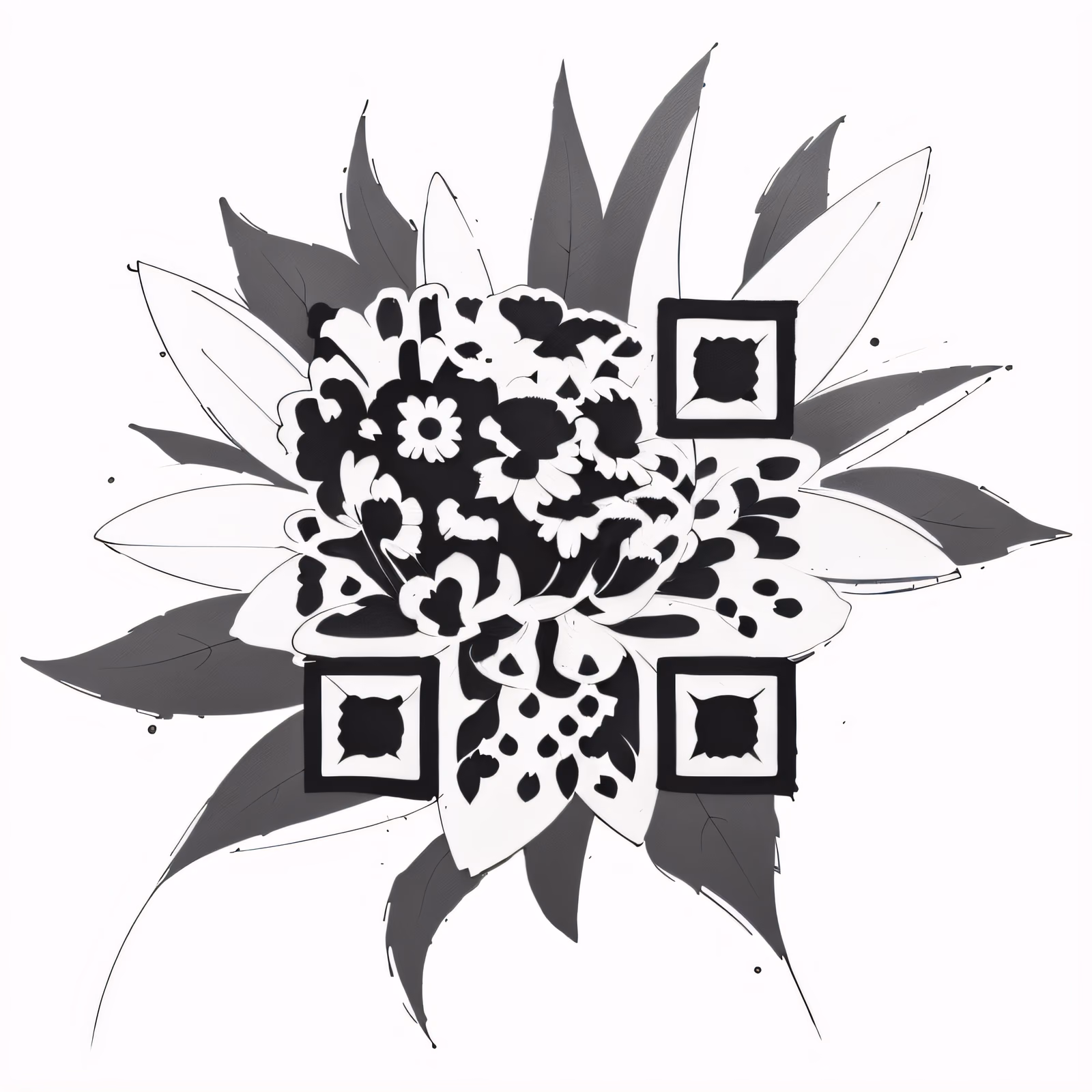 Black and White Flower Tattoo QR Code for Temporary Tattoos — image 1